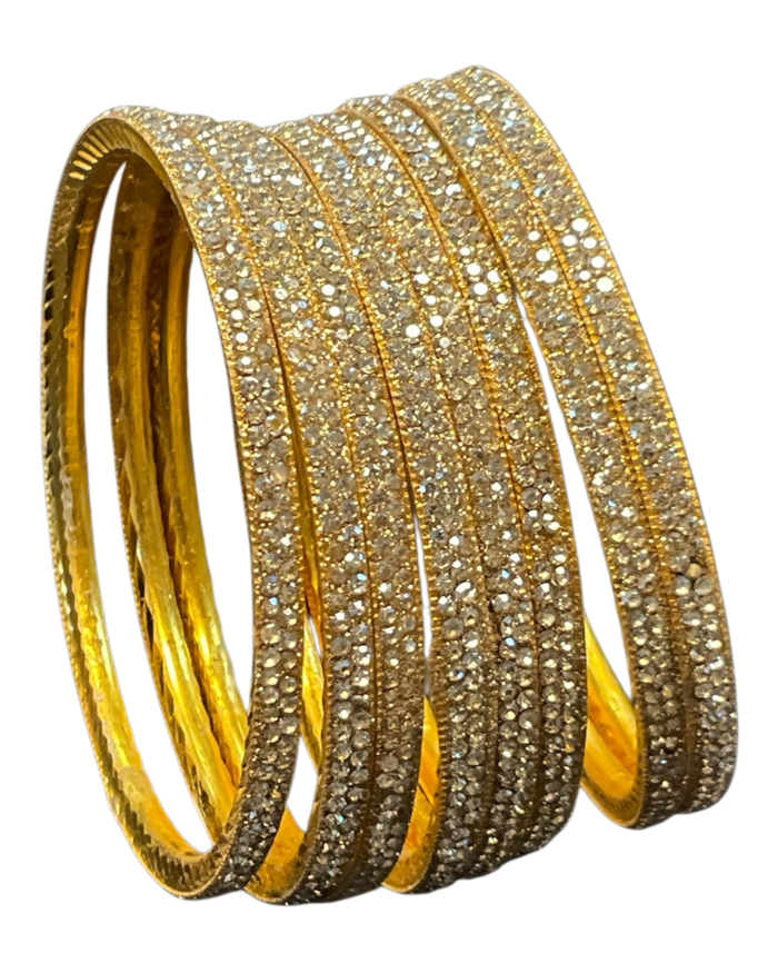 Gold Finish - Set of 8 Stone Bangles -  M to XXL - HAN2601 07Ka26