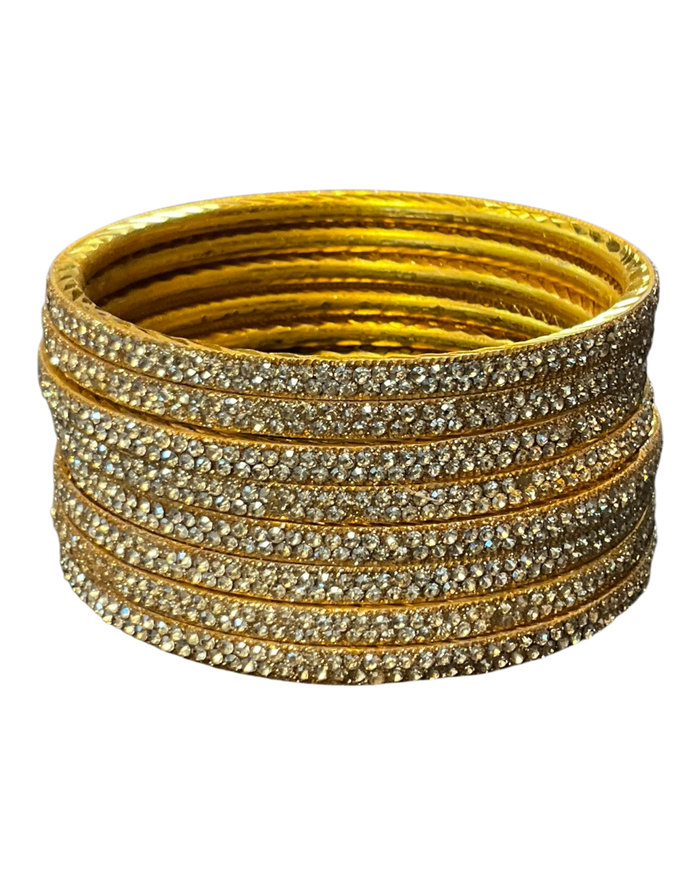 Gold Finish - Set of 8 Stone Bangles -  M to XXL - HAN2601 07Ka26