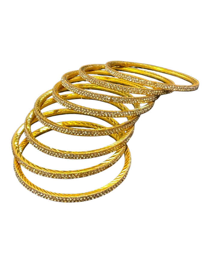 Gold Finish - Set of 8 Stone Bangles -  M to XXL - HAN2601 07Ka26