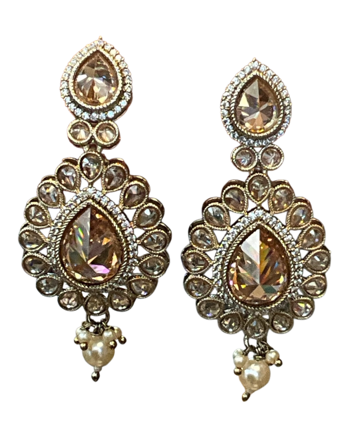 Gold / Neutral - Large - Antique Gold Finish Traditional Earrings - Bollywood - Weddings - 15ER549 07A26