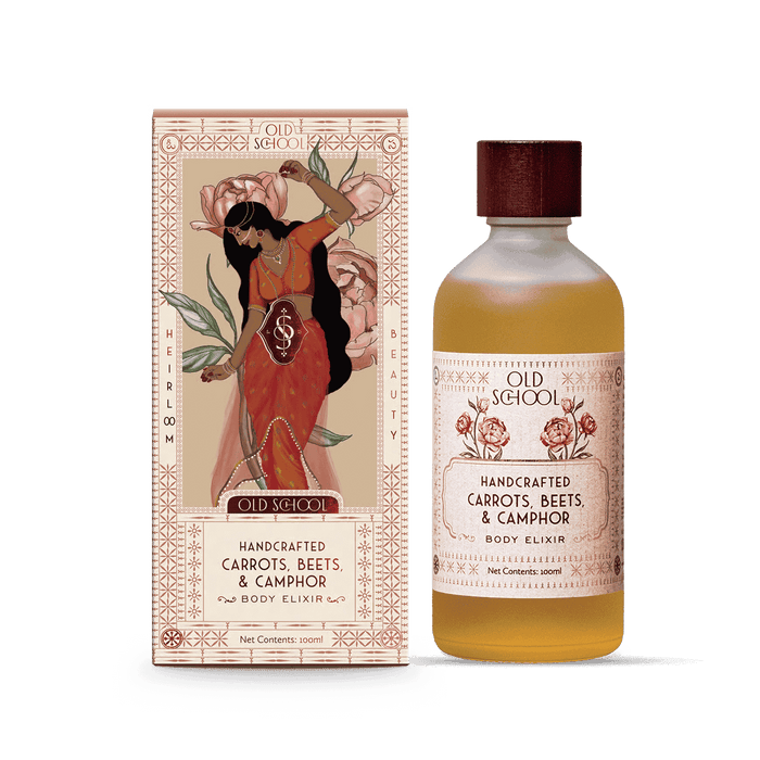 Carrot body oil bottle with box for daily skincare