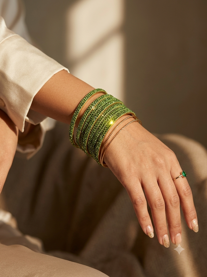 Henna / Mehndi Green - Set of 8 Stone Bangles -  M to XXL - HAN2601 07Ka26
