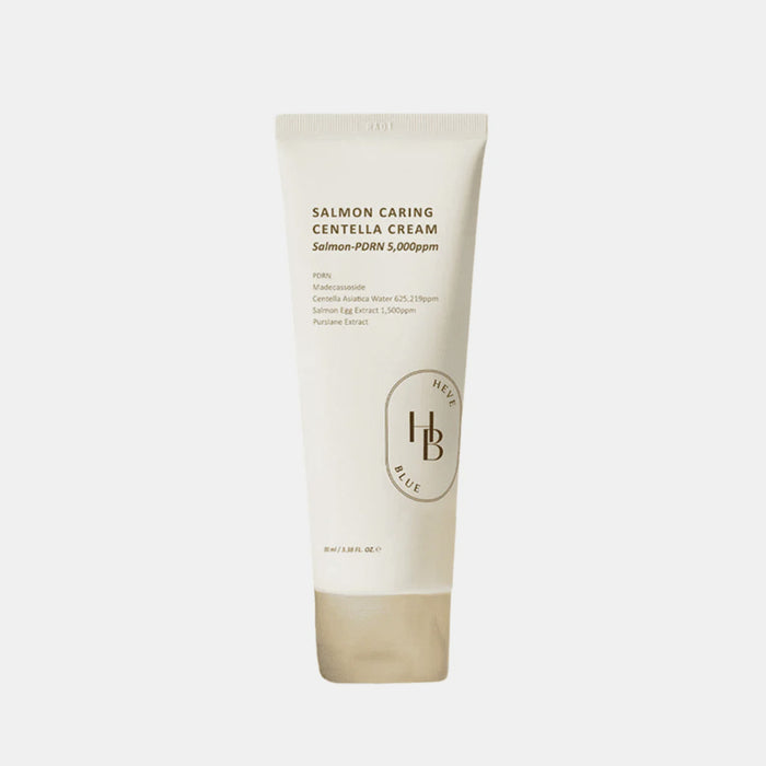 HEVEBLUE Salmon Caring Centella Cream is a popular K-beauty moisturizer known for its "stretchy," cheese-like texture that provides deep hydration and barrier repair without feeling heavy or sticky. It is specifically designed to soothe sensitive, reactive, or damaged skin by replacing water with active plant and salmon-derived ingredients.