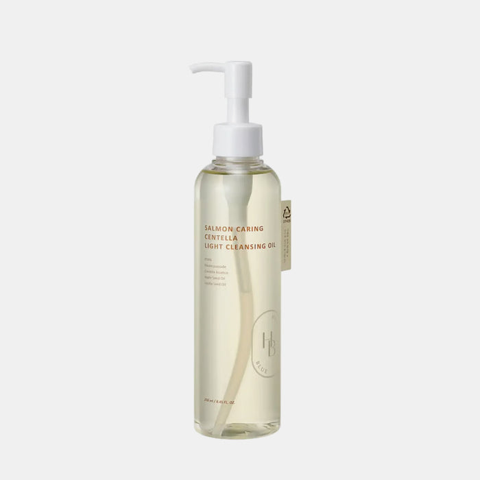 HEVEBLUE Salmon Caring Centella Light Cleansing Oil 240mL is a gentle Korean lightweight facial cleanser designed to remove makeup, blackheads, and excess sebum. Formulated to be non-greasy and suitable for all skin types—including sensitive skin—it emulsifies quickly with water for a clean finish without tightness.