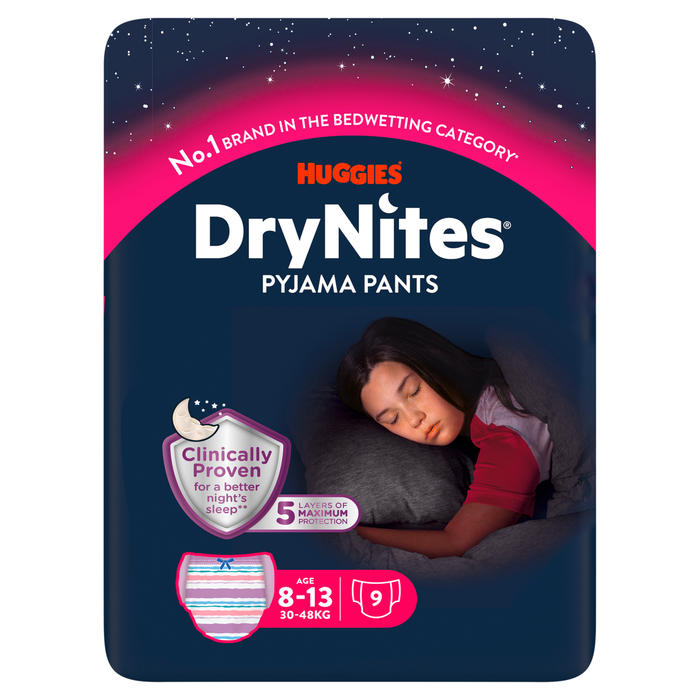 Huggies Drynites Pyjama Pants Girl 8-13 Years 9 Pack