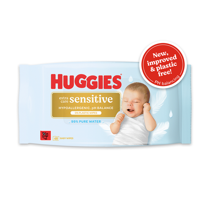 Huggies Pure Extra Sensitive Plastic Free Baby Wipes 48 Wipes