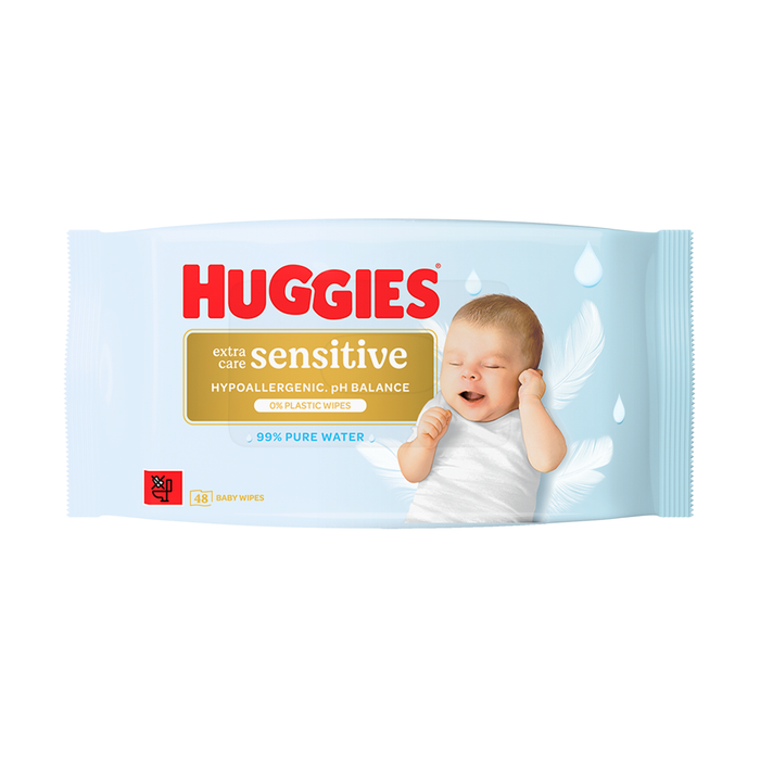 Huggies Pure Extra Sensitive Plastic Free Baby Wipes 48 Wipes