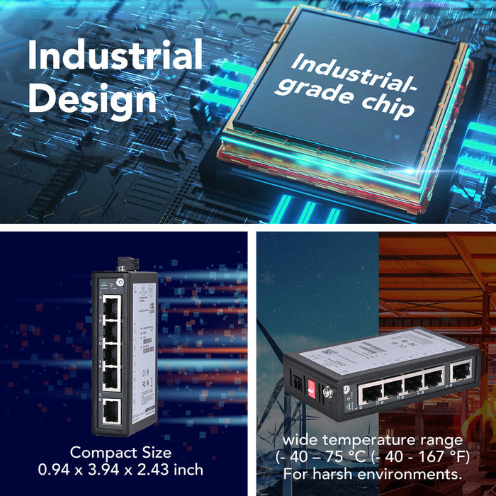 ISE2005D | 5-Port Unmanaged Industrial Ethernet Switch with Certificate of UL, CE, FCC, 5*10/100 Base-T(X) RJ45 Ports, DIN-Rail Mounting, 2-Pin Anti-Reverse Terminal, QoS, BSP, Plug and Play