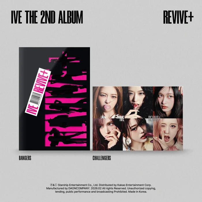 REVIVE+ is the second full-length studio album by the South Korean girl group IVE, released on February 23, 2026. Expanding on themes of self-identity from their previous work, this album focuses on seeking deeper connections with others. It features twelve tracks, including the pre-release single "Bang Bang" and solo songs for each of the six members. Available to buy in Canada at THEKSHOP.