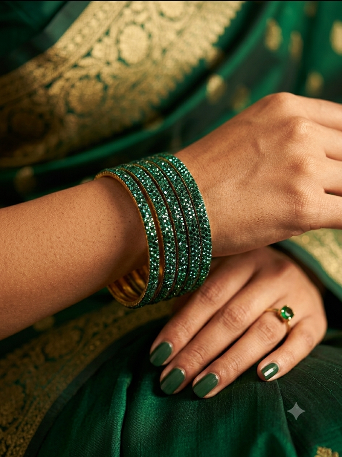 Jade / Rama Green - Set of 8 Stone Bangles -  M to XXL - HAN2601 07Ka26