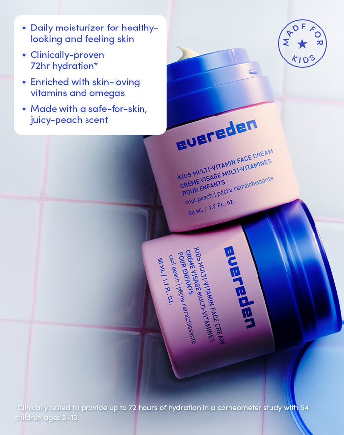 Made for kids

Daily moisturizer for healthy-looking and feeling skin
Clinically proven 72hr hydration
Enriched with skin-loving vitamins and omegas
Made with a safe-for-skin, juicy-peach scent