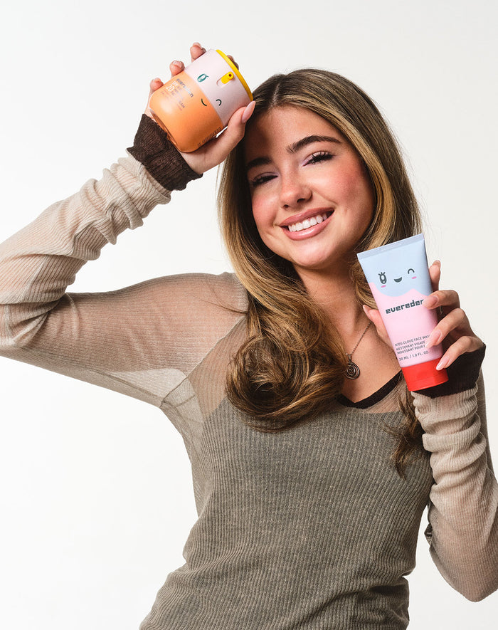Model with SPF20 and face wash.