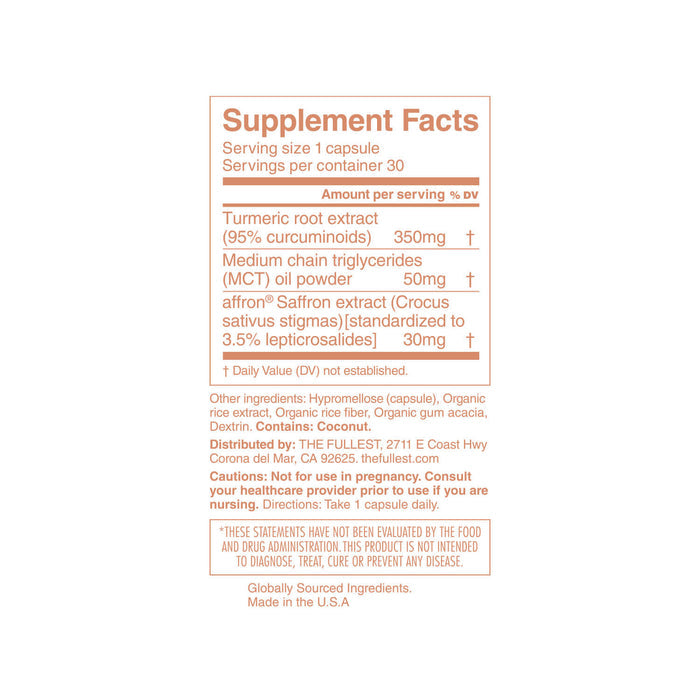 The Fullest Kinder Thoughts™ Saffron + Turmeric Capsules Supplement Facts