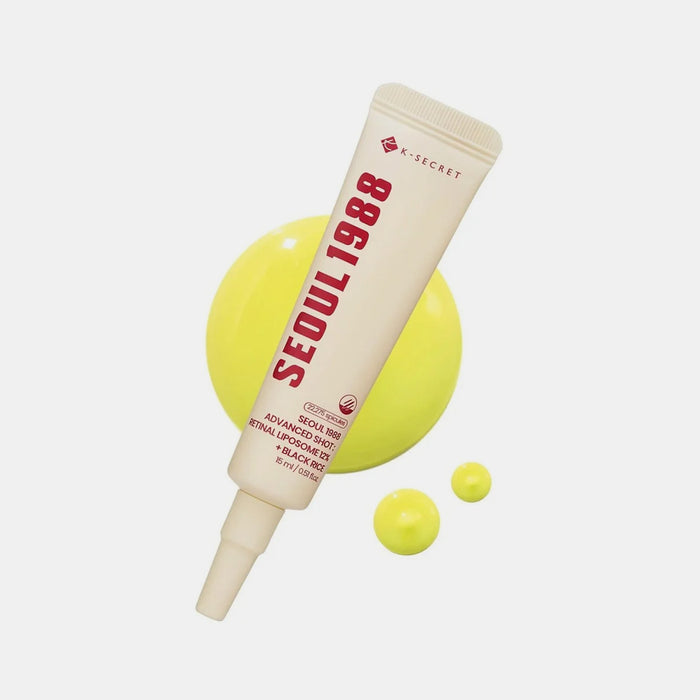KSECRET SEOUL 1988 Advanced Shot : Retinal Liposome 12% + Black Rice 15ml is a Korean high-potency anti-aging treatment designed to target deep wrinkles, loss of elasticity, and uneven skin texture. It is specifically recommended for advanced users of retinoids due to its concentrated 12% retinal liposome formula.