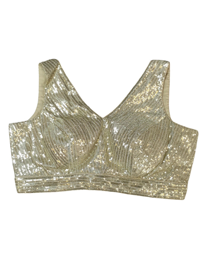 Light Gold - Full Sequins Designer Saree blouse with cups,  Sleeveless - 38" - UK Stock - Quick Delivery - RNK - N645-KV