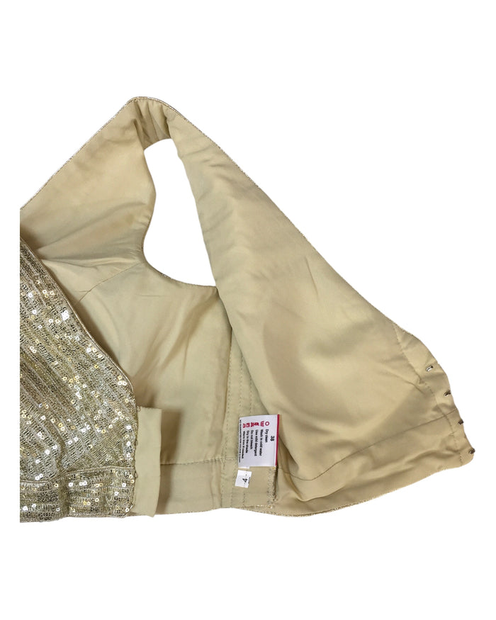 Light Gold - Full Sequins Designer Saree blouse with cups,  Sleeveless - 38" - UK Stock - Quick Delivery - RNK - N645-KV