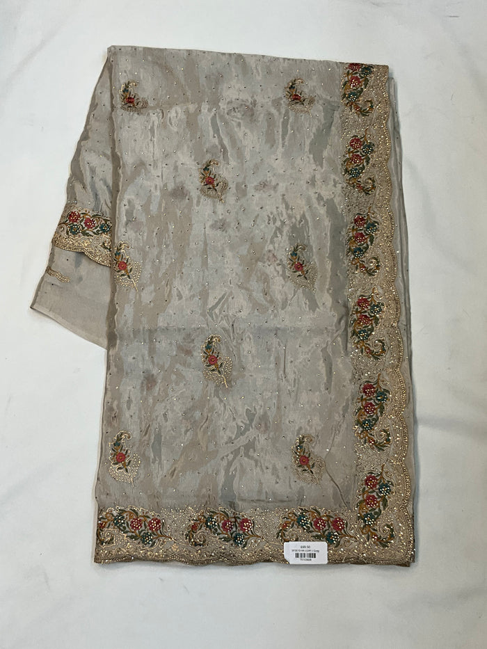 Light Grey - Fancy Party Saree with Blouse Piece - UK stock - 24hr Dispatch - SP2610 VK
