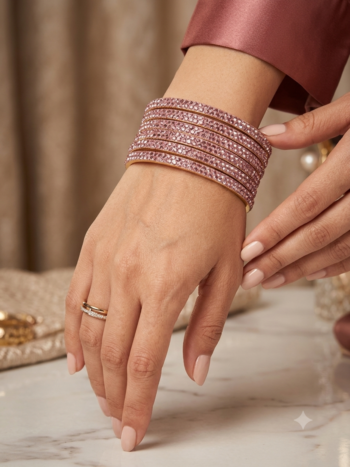Lilac - Set of 8 Stone Bangles -  M to XXL - HAN2601 07Ka26