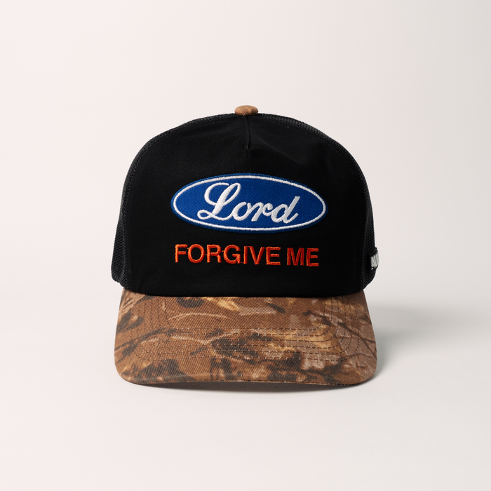 Lord Forgive Me Camo/Blk (Unstructured Mesh Trucker)