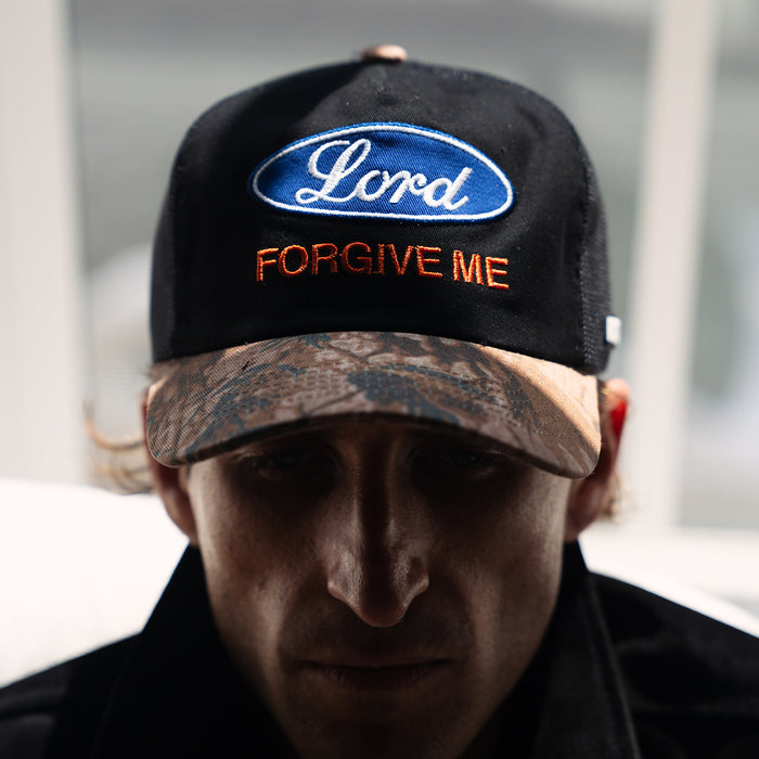 Lord Forgive Me Camo/Blk (Unstructured Mesh Trucker)