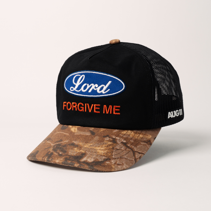 Lord Forgive Me Camo/Blk (Unstructured Mesh Trucker)