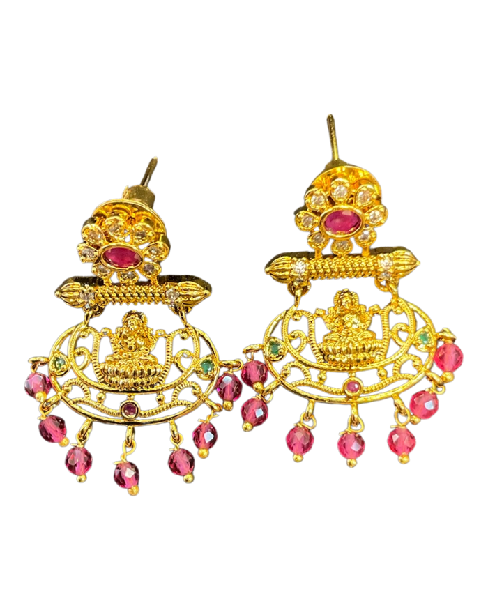 Magenta Pink - Medium - Antique Gold Finish Traditional Earrings - Bollywood - Weddings - AE2606 V
