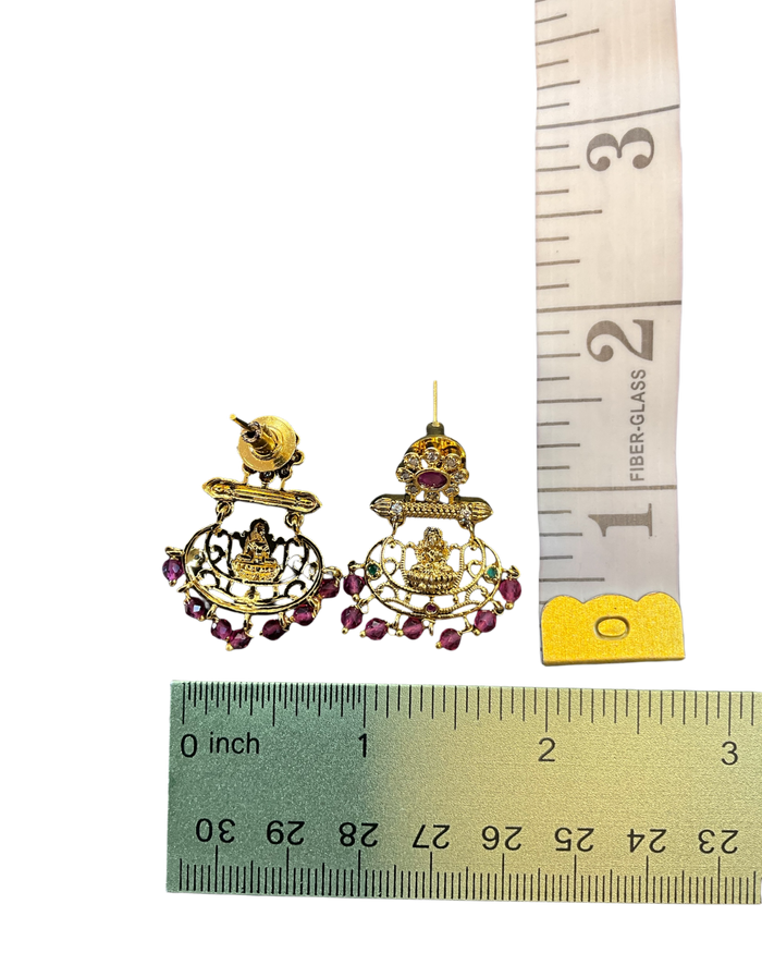 Magenta Pink - Medium - Antique Gold Finish Traditional Earrings - Bollywood - Weddings - AE2606 V