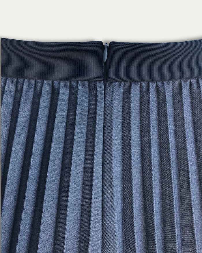 Marilyn Accordion-Pleated Midi Skirt in Denim