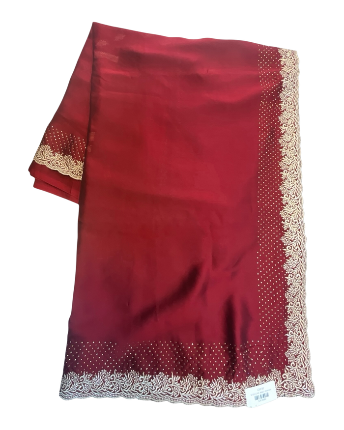 Maroon - Saree with Thread / Stone Work and Blouse Piece - UK stock - 24hr Dispatch - SP2612 KR