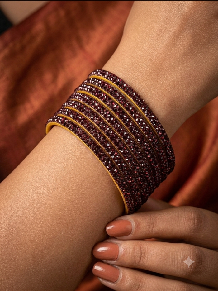 Maroon - Set of 8 Stone Bangles -  M to XXL - HAN2601 07Ka26