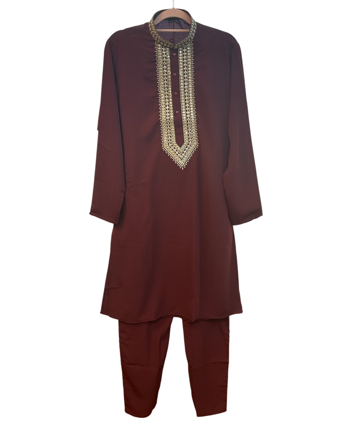 Maroon - Soft Cotton Silky Mens Kurta Set with Rich Embroidery- Sangeet Mehendi Haldi - KCS2002 06VY26