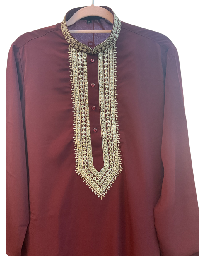 Maroon - Soft Cotton Silky Mens Kurta Set with Rich Embroidery- Sangeet Mehendi Haldi - KCS2002 06VY26