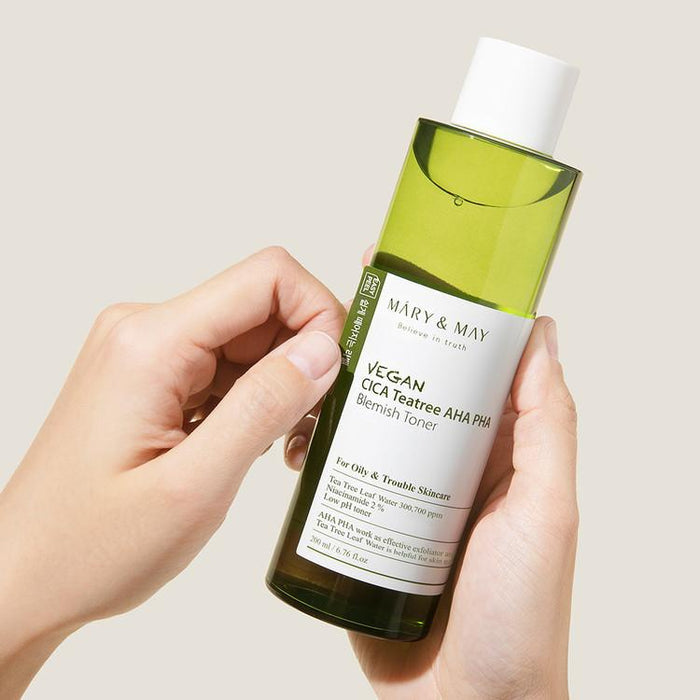 [MARY&MAY] Vegan CICA Tea Tree AHA PHA Toner - 200ml-MARY&MAY-Luxiface