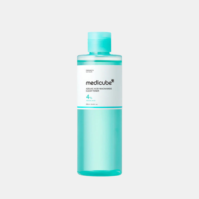 Medicube Azelaic Acid Niacinamide Clear Toner 250mL is a daily Korean clarifying toner designed to soothe redness, control excess oil, and improve skin texture. It features a clinically balanced formula of 4% Azelaic Acid and 2% Niacinamide to target troubled skin with minimal irritation.