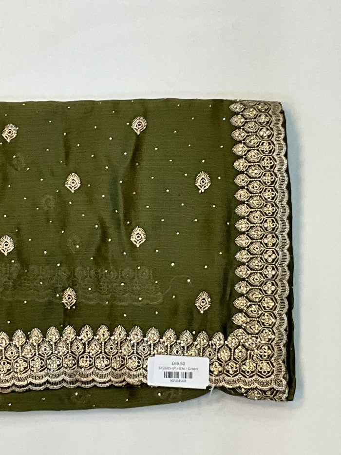 Mehndi Henna Green - Fancy Party Saree with Blouse Piece - UK stock - 24hr Dispatch - SP2603 VY