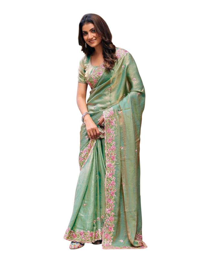 Mint Green - Fancy Party Saree with Blouse Piece - UK stock - 24hr Dispatch - LTF4605 07VY26