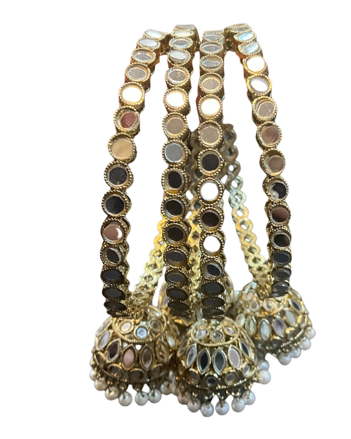Mirror Work Zhumki Dangle - Antique Gold Finish Bangles Set (Set of 4) - UK stock - SM, M, L, XL AE2602 06P26