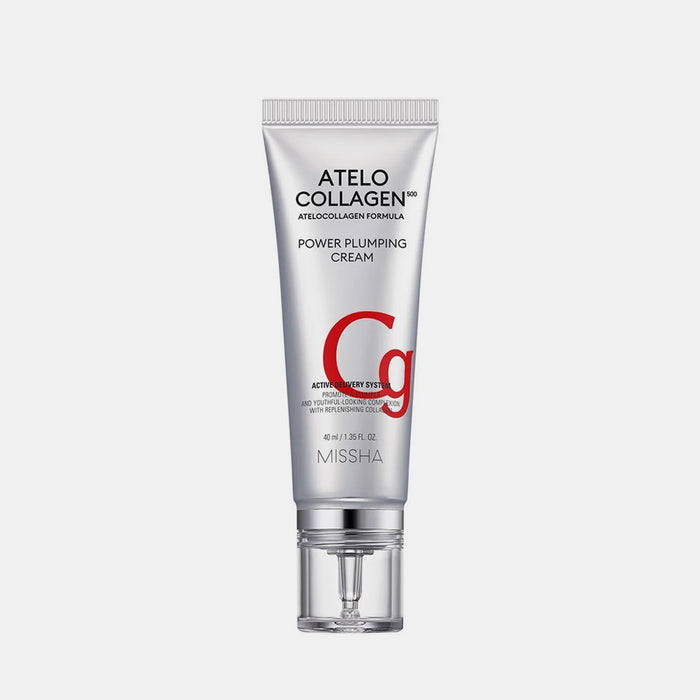 Missha Atelo Collagen 500 Power Plumping Cream 40ml  a Korean targeted anti-aging treatment designed to improve skin elasticity and reduce the appearance of fine lines. It is specifically formulated for dry and mature skin types, focusing on areas prone to loss of firmness like nasolabial folds.