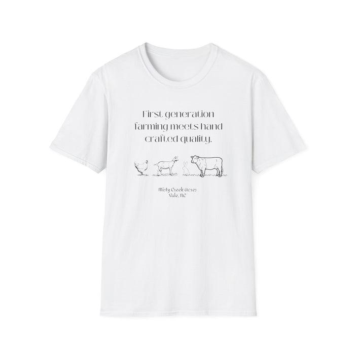 First Generation Farming shirt, first generation farming meets hand crafted quality, farming shirt, farming apparel, shirts for first generation farming, North Carolina farming, North Carolina farming shirt, T-Shirts for farmers, Homesteading t-shirt