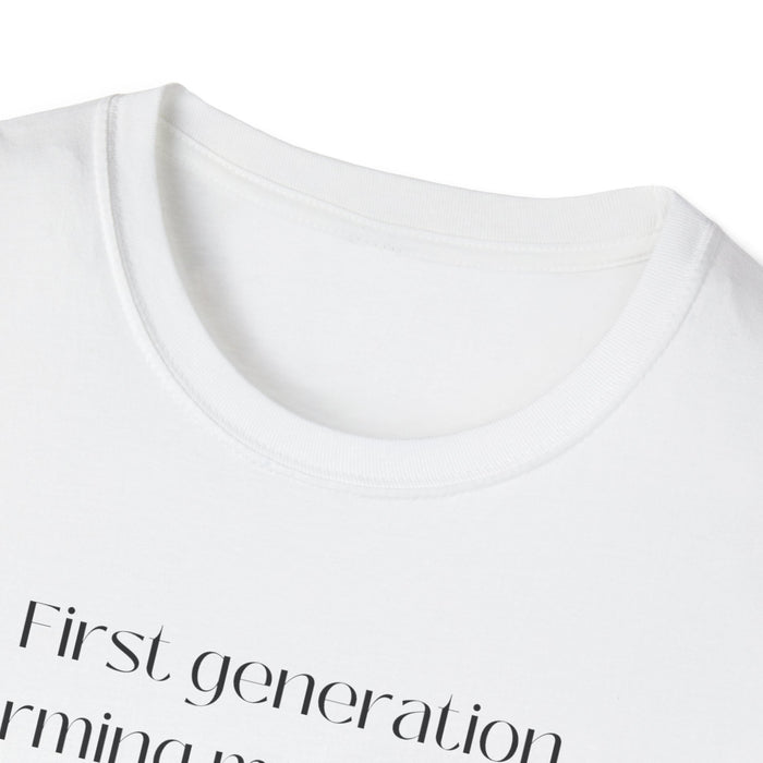 First Generation Farming shirt, first generation farming meets hand crafted quality, farming shirt, farming apparel, shirts for first generation farming, North Carolina farming, North Carolina farming shirt, T-Shirts for farmers, Homesteading t-shirt
