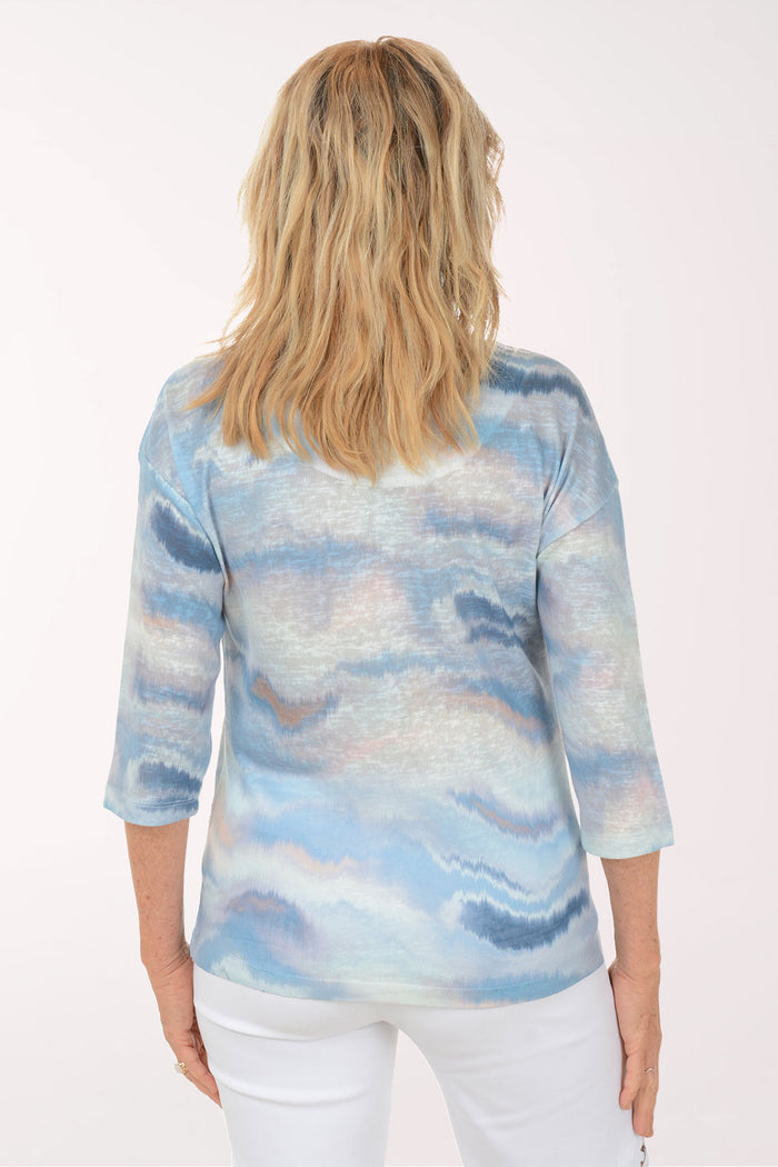 Misty Tie-Dye Notch Neck Knit Top