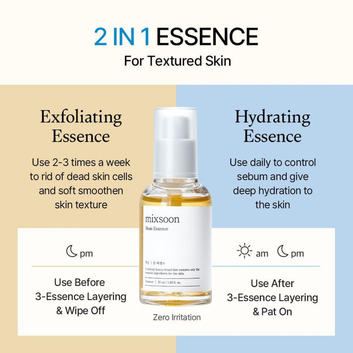 mixsoon Bean Essence Exfoliating Hydrating Korean Skin Care Glass skin Hyaluronic Acid Serum 1.69 Fl Oz (Pack of 1)