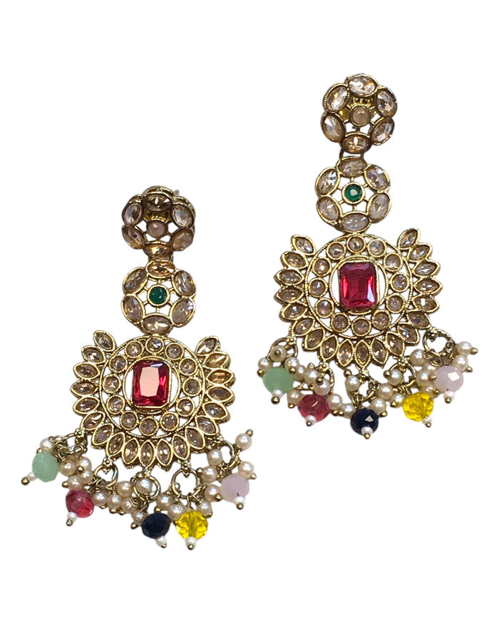 Multi - Large - Antique Gold Finish Traditional Earrings - Bollywood - Weddings - PRI1773  11Tp24