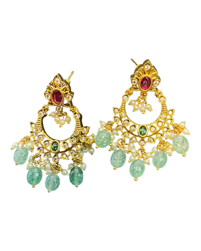 Multi Coloured - Large - Antique Gold Finish Traditional Earrings - Bollywood - Weddings - AE2607 J