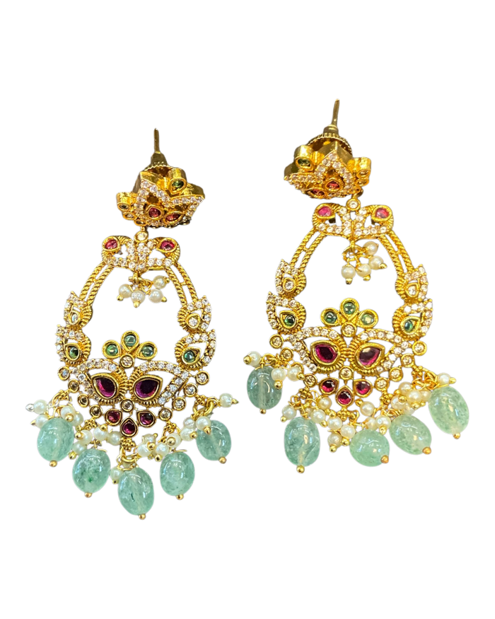Multi Coloured - Large - Antique Gold Finish Traditional Earrings - Bollywood - Weddings - AE2610 P