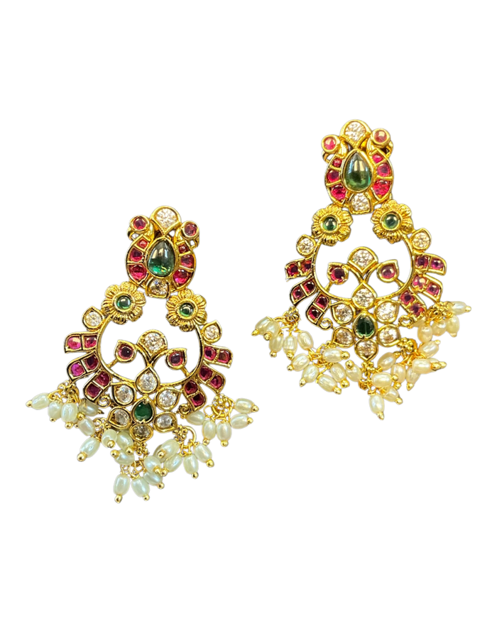 Multi Coloured - Large - Antique Gold Finish Traditional Earrings - Bollywood - Weddings - AE2609 P