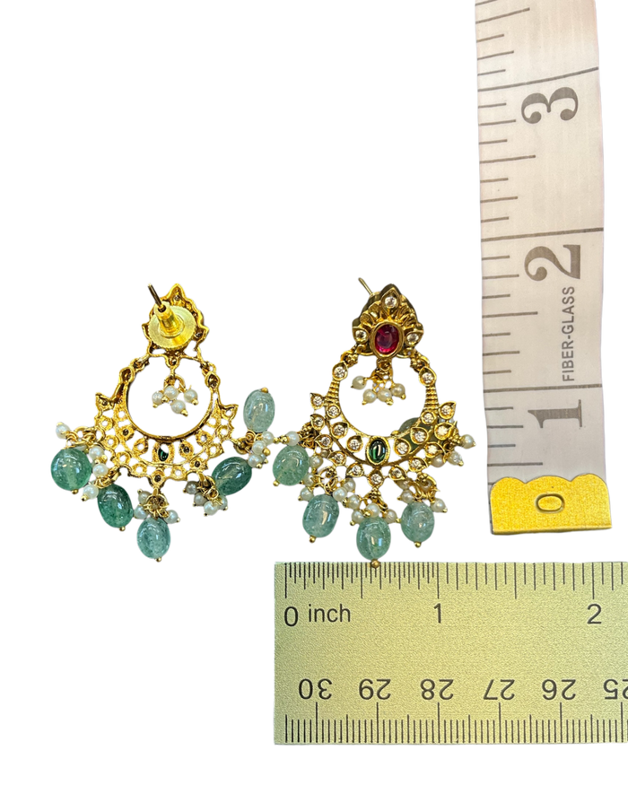 Multi Coloured - Large - Antique Gold Finish Traditional Earrings - Bollywood - Weddings - AE2607 J