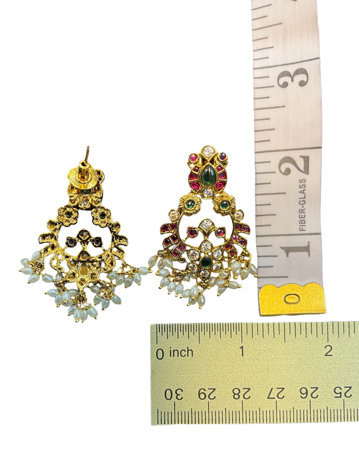 Multi Coloured - Large - Antique Gold Finish Traditional Earrings - Bollywood - Weddings - AE2609 P