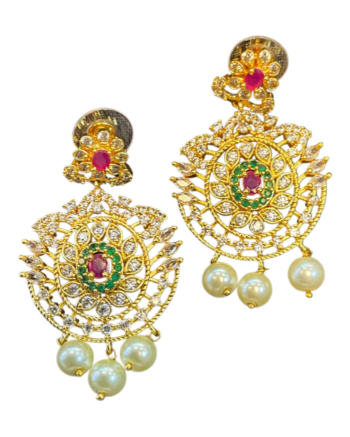Multi Coloured - Large - Gold Finish Traditional Earrings - Bollywood - Weddings - AE2604 J