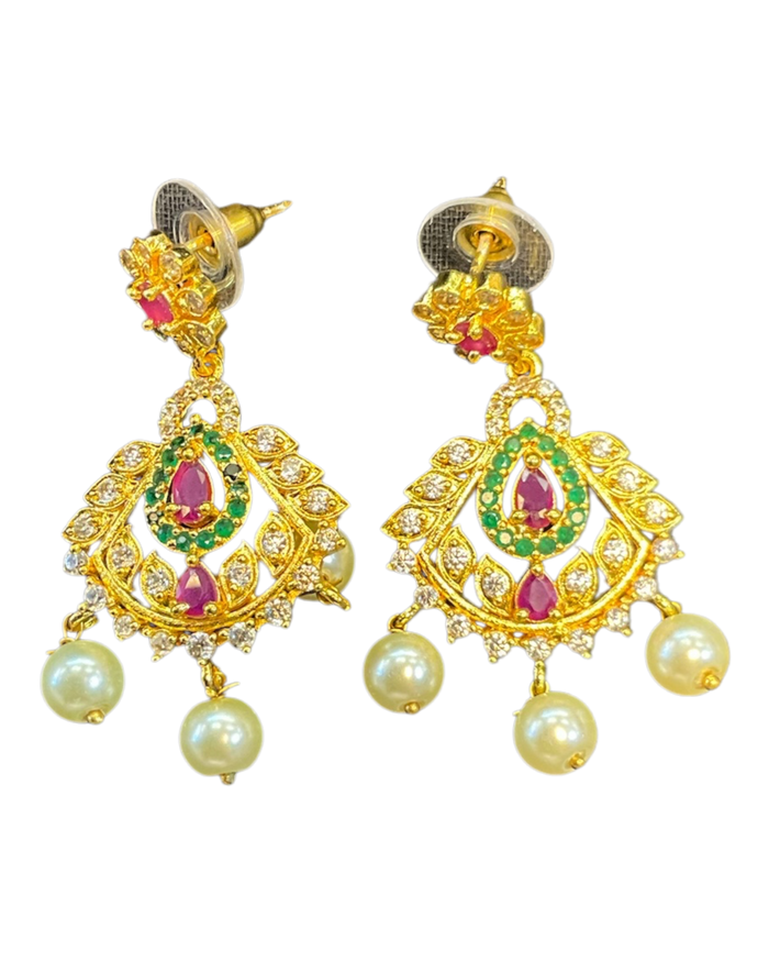 Multi Coloured - Medium - Gold Finish Traditional Earrings - Bollywood - Weddings - AE2605 T